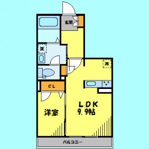 トレクレール3階・1LDKの間取り図