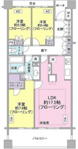 ジェントリーハウス品川大井2階・3LDKの間取り図