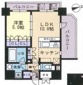リリーゼ東京新富町2階・1LDKの間取り図