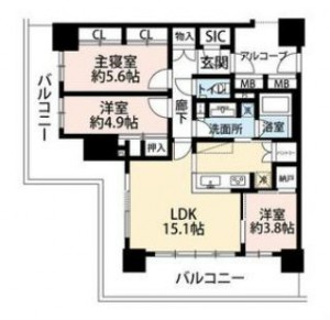 クレッセント川崎タワー10階・3LDKの間取り図