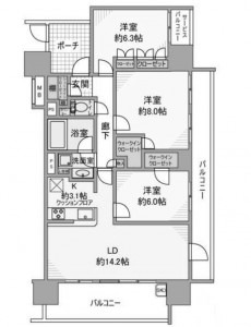 ガーデンティアラ武蔵小杉13階・3LDKの間取り図