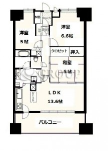 ライオンズマンション横濱元町キャナリシア3階・3LDKの間取り図