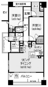 プラウド横濱鶴見の313号室の間取りです。